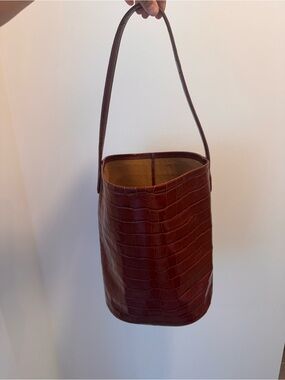 J. Crew Croc Embossed “Berkeley” Bucket Bag in Sienna